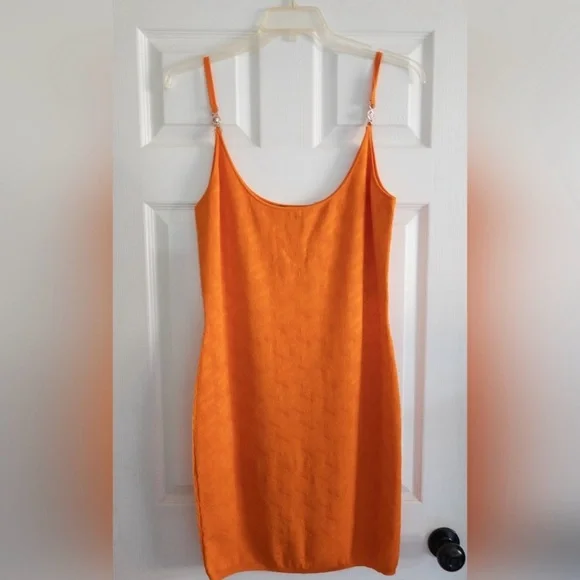 Versace- NWOT- Medusa '95 La Greca Jacquard Minidress- Acid Marigold - Picture 4 of 5